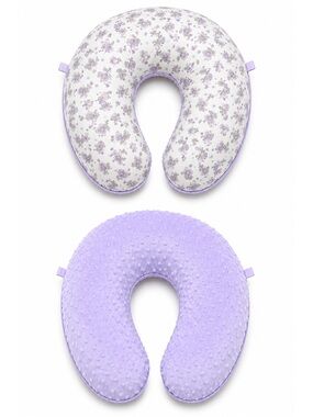 Boppy Nursing Pillow Purple Minky & Floral Cover Breast/Bottle Feeding Support